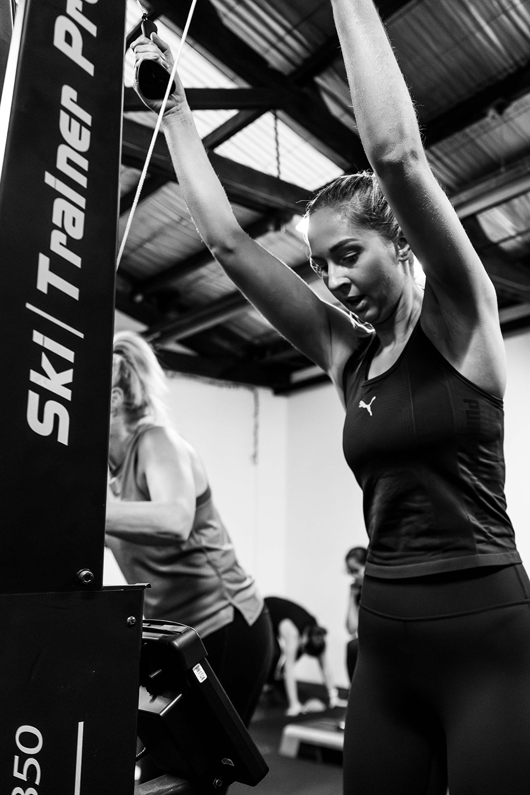 Member pulling hard on the ski trainer